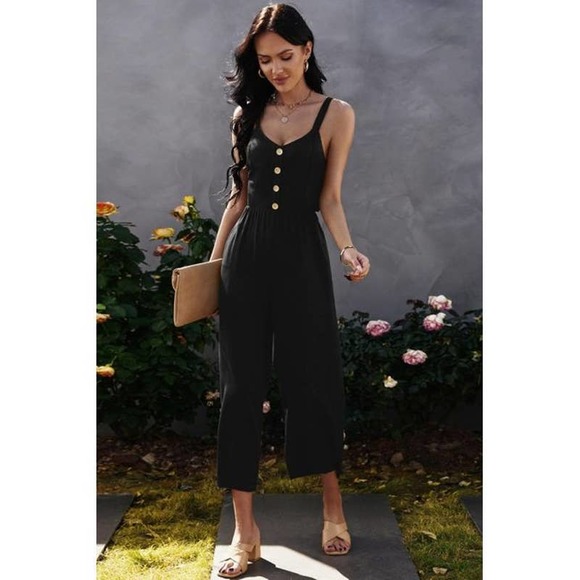 Cotton On Women's Black Decorative Button Wide Leg Cropped Jumpsuit Sz XXL - Picture 4 of 11